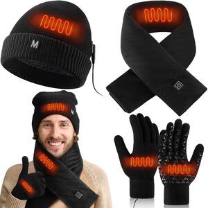 2551 3 Pieces Usb Heated Hat Scarf Glovess Set For Men Women